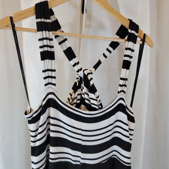 Calvin Klein Black White Striped Maxi Dress Women’s Sz M Sleeveless Racer Twist - Picture 2 of 5